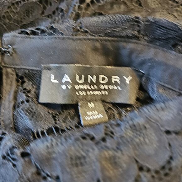 Laundry by Shelli Segal Womens M Lace Top Black Collar S/S Back Keyhole Closure - Picture 9 of 10